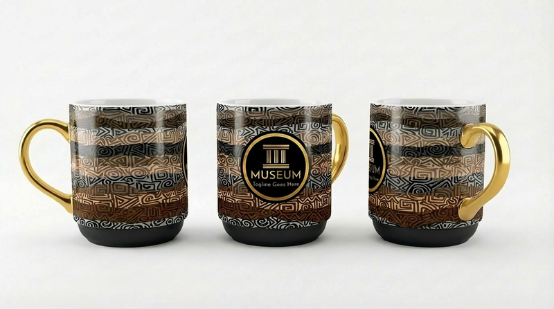 museum logo mug golden handle