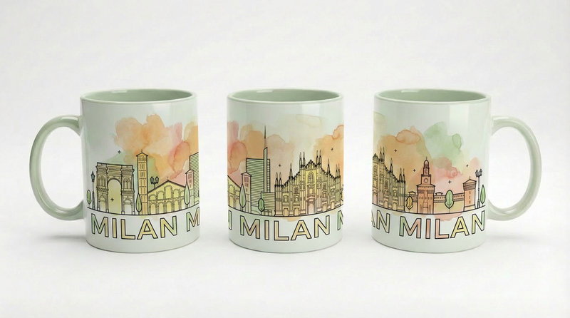 milan city skyline green mug
