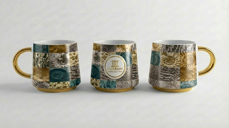 museum logo mug golden handle