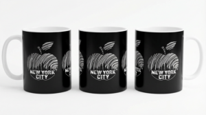 new york black apple mug