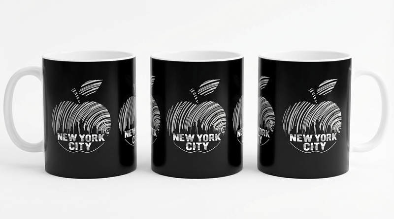 new york black apple mug