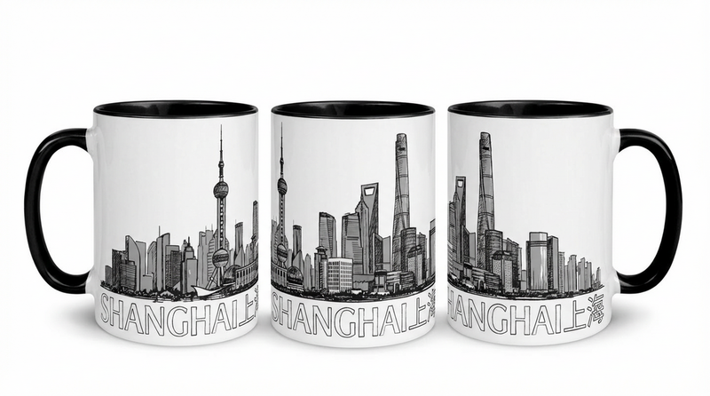 shanghai city skyline white mug